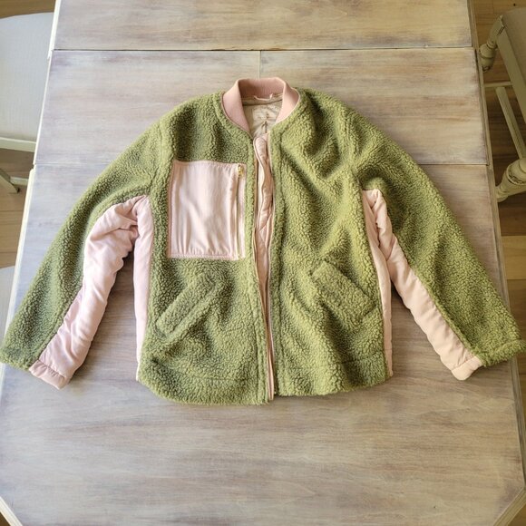 We The Free Women’s M Green Sherpa Fleece Zip Jacket Oversized Boho Coat - Picture 2 of 12